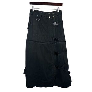 Y2K Vintage Illig Black Steampunk Cyber Goth Buckle Convertible Mini Maxi Skirt